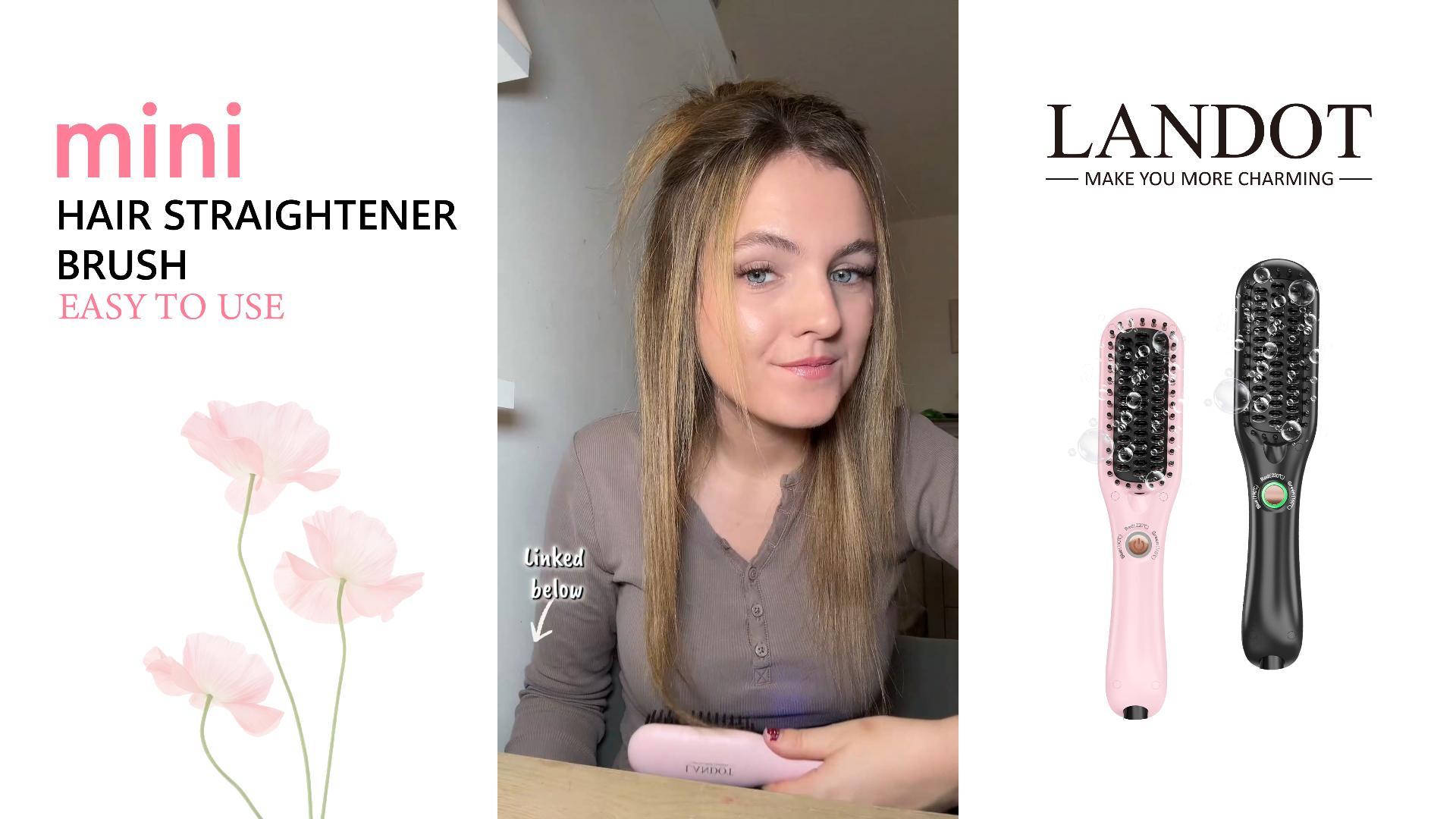 Amazon.com : LANDOT mini Hair Straightener Brush, Frizz-Free with